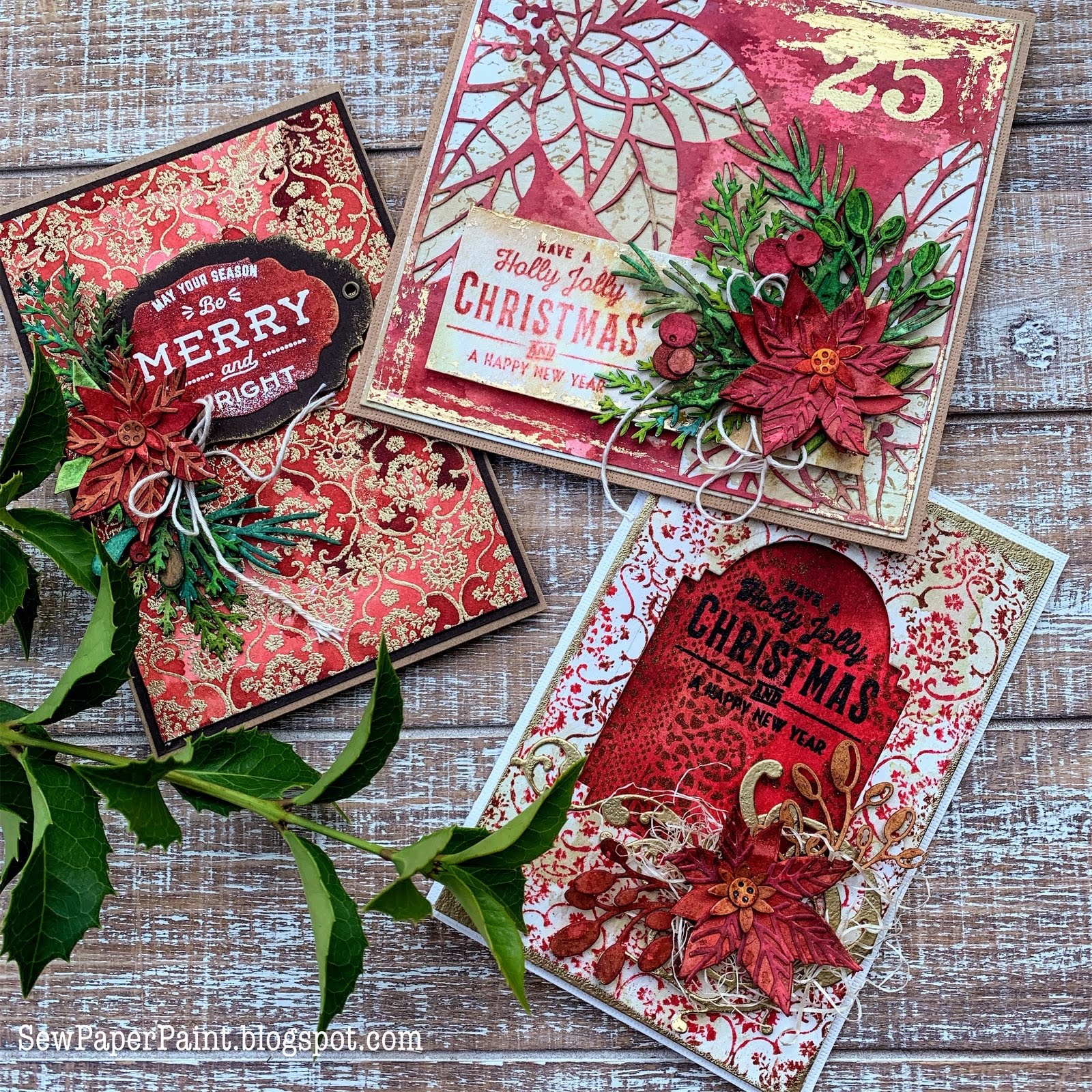 SewPaperPaint Tim Holtz Festive Funky Poinsettia Christmas Cards