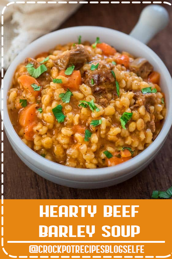 This Hearty Beef Barley Soup is a restaurant-worthy, absolutely delicious, easy-to-make and filling meal. Made with only 8 ingredients, less than 30 minutes of active cooking time, and minimal cleanup, it will feed the whole family! FOLLOW Cooktoria for more deliciousness! #CrockpotRecipesBlogSelfe #beef #barley #soup #stew #comfortfood #onepot #meat #recipeoftheday #CrockpotRecipesBeef This Hearty Beef Barley Soup is a restaurant-worthy, absolutely delicious, easy-to-make and filling meal. Made with only 8 ingredients, less than 30 minutes of active cooking time, and minimal cleanup, it will feed the whole family! FOLLOW Cooktoria for more deliciousness! #CrockpotRecipesBlogSelfe #beef #barley #soup #stew #comfortfood #onepot #meat #recipeoftheday #CrockpotRecipesBeef