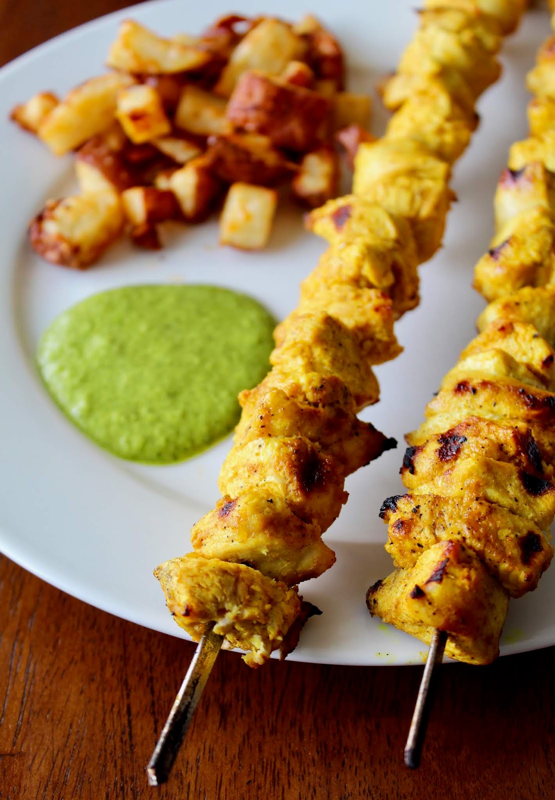 Moroccan Chicken Skewers with Amazing Green Sauce