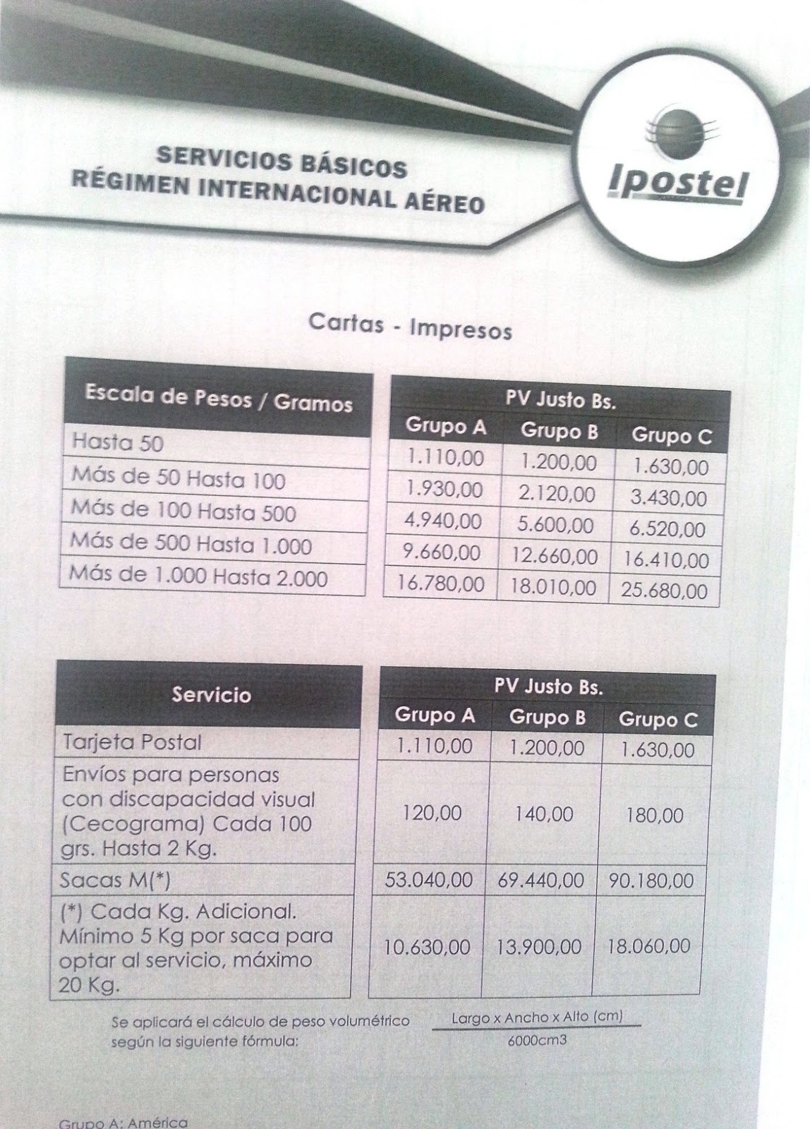 Con las pinzas TARIFAS POSTALES Octubre 2017