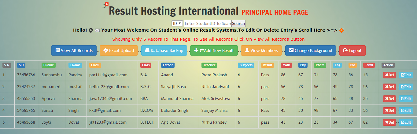 student result management system