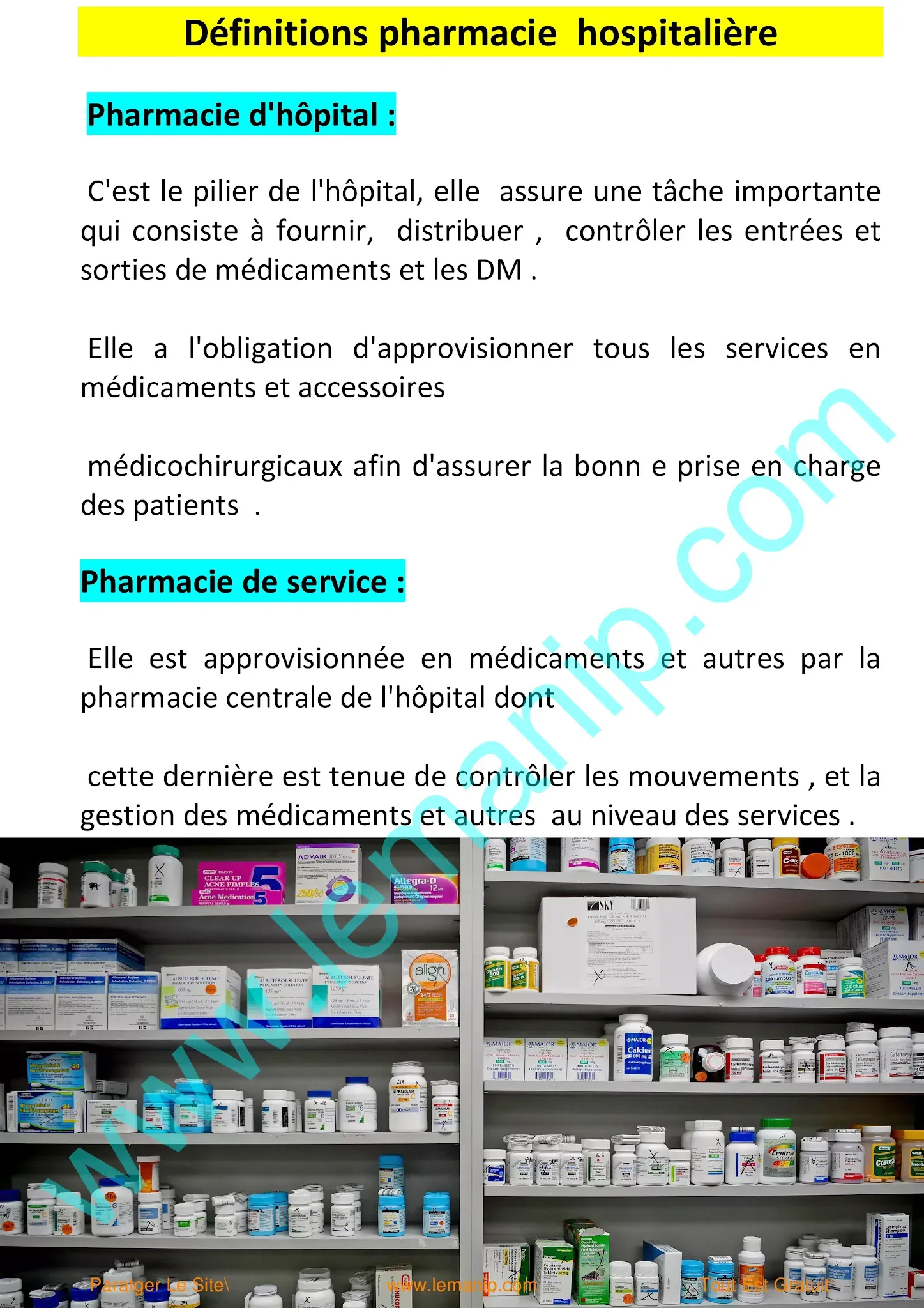 Définitions pharmacie hospitalière