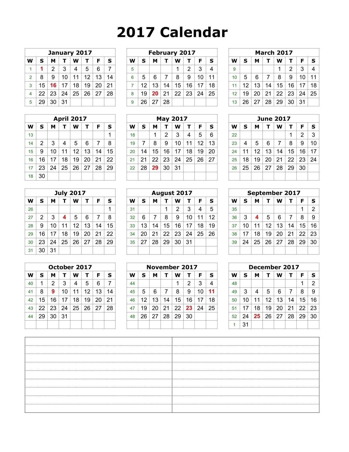 whole year calendars