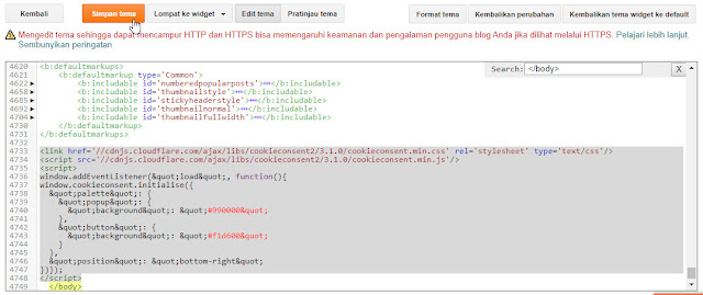 Cara Memasang Notifikasi Cookie di Blog