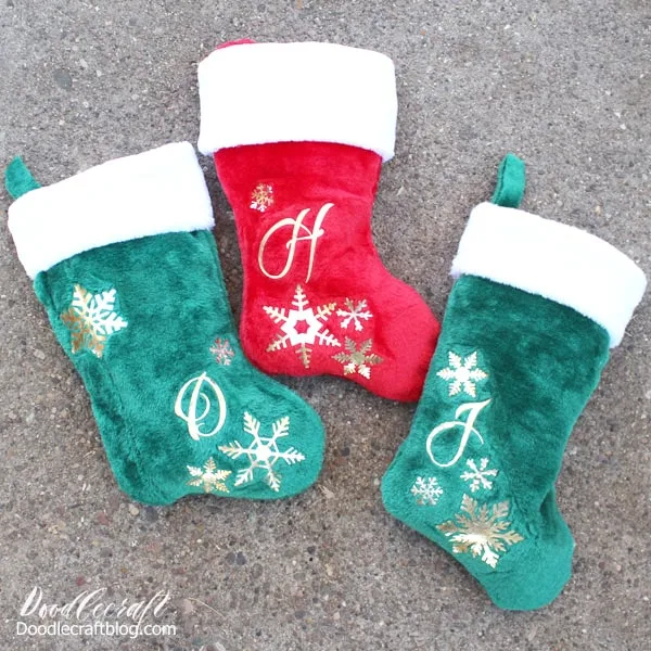 Step 3: Cool Down! Let the vinyl cool down and then remove the carrier sheet. Then fill the stockings with goodies, toys and other fun stuffers! Great way to make some personalized stockings to hang by the fire.