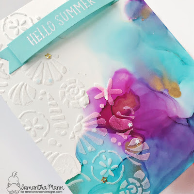 Hello Summer Trio of Teacher Cards by Samantha Mann for Newton's Nook Designs, Thank You cards, Teacher Appreciation, Alcohol Inks, Die Cuts, Stencil, Seashells, #cards #cardmaking #papercrafting #papercrafts #teacherappreciation #thankyoucards