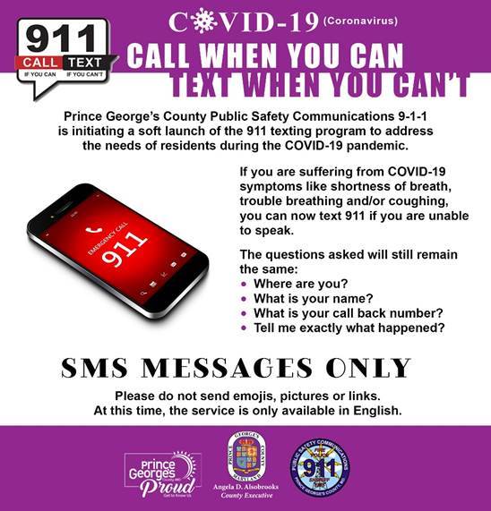 Fort Washington Division VII Citizens Advisory Council Text 911 if You