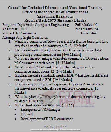 E-Commerce - 6th Semester Questions Papers CTEVT | Diploma in Computer ...
