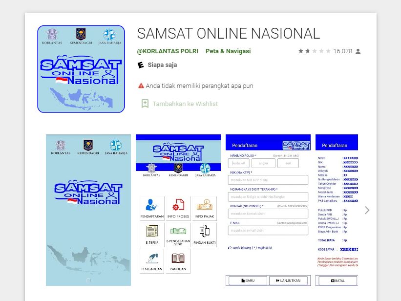 Aplikasi Samsat Online Nasional
