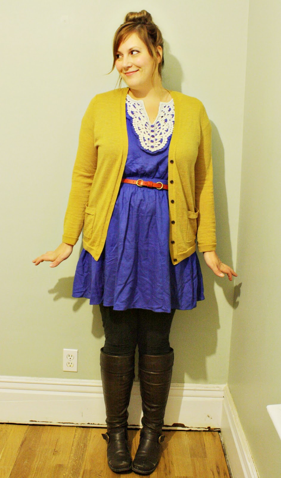 Lather. Write. Repeat. Style Peek sapphire dress + mustard cardi