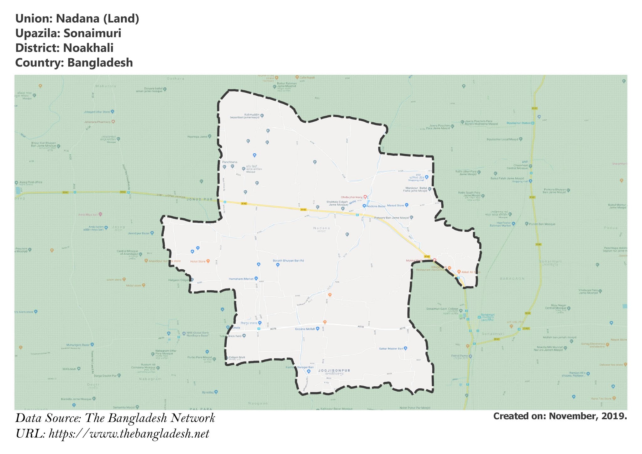 Map of Nadana of Noakhali, Bangladesh.