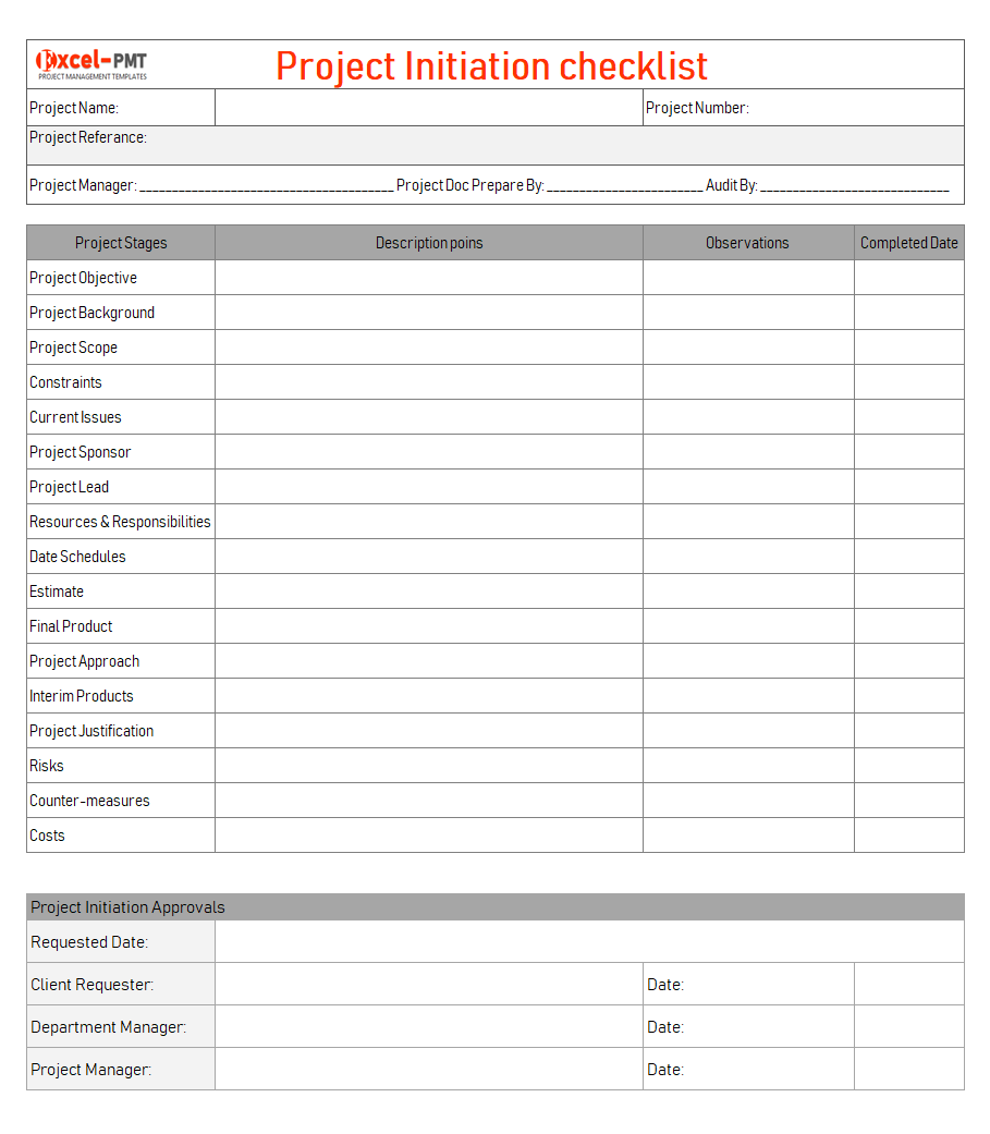 Project Initiation Checklist Template