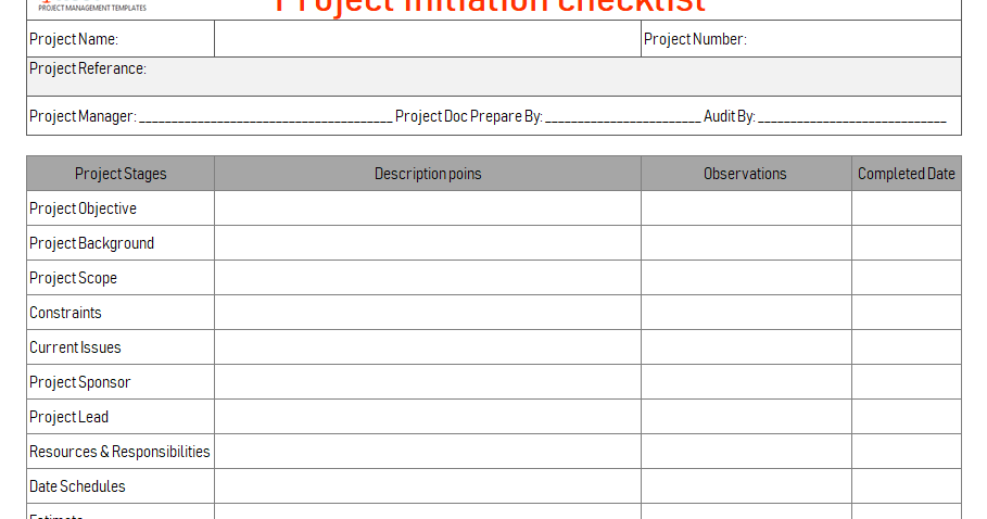 Project Initiation checklist excel template & Example - Project ...