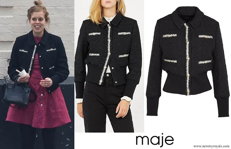 Princess Beatrice wore MAJE BLOPPY Black Tweed jacket with classic-collar