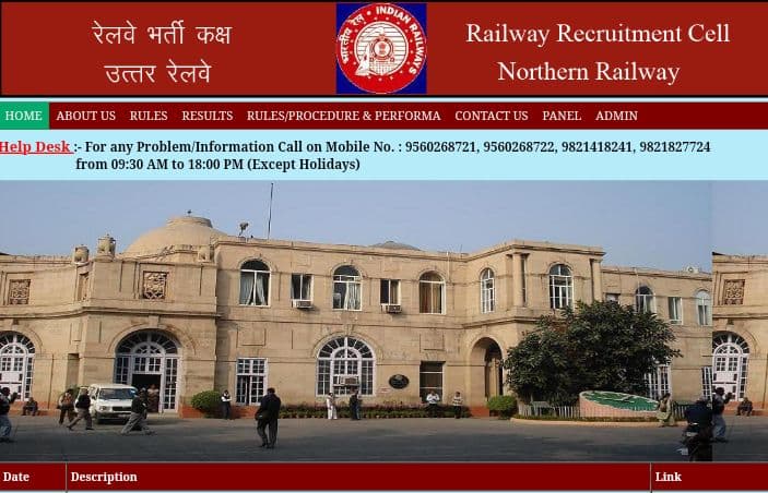 Railway Recruitment Cell RRC Northern Railway Total 3093 Vacancies- Online Application Form