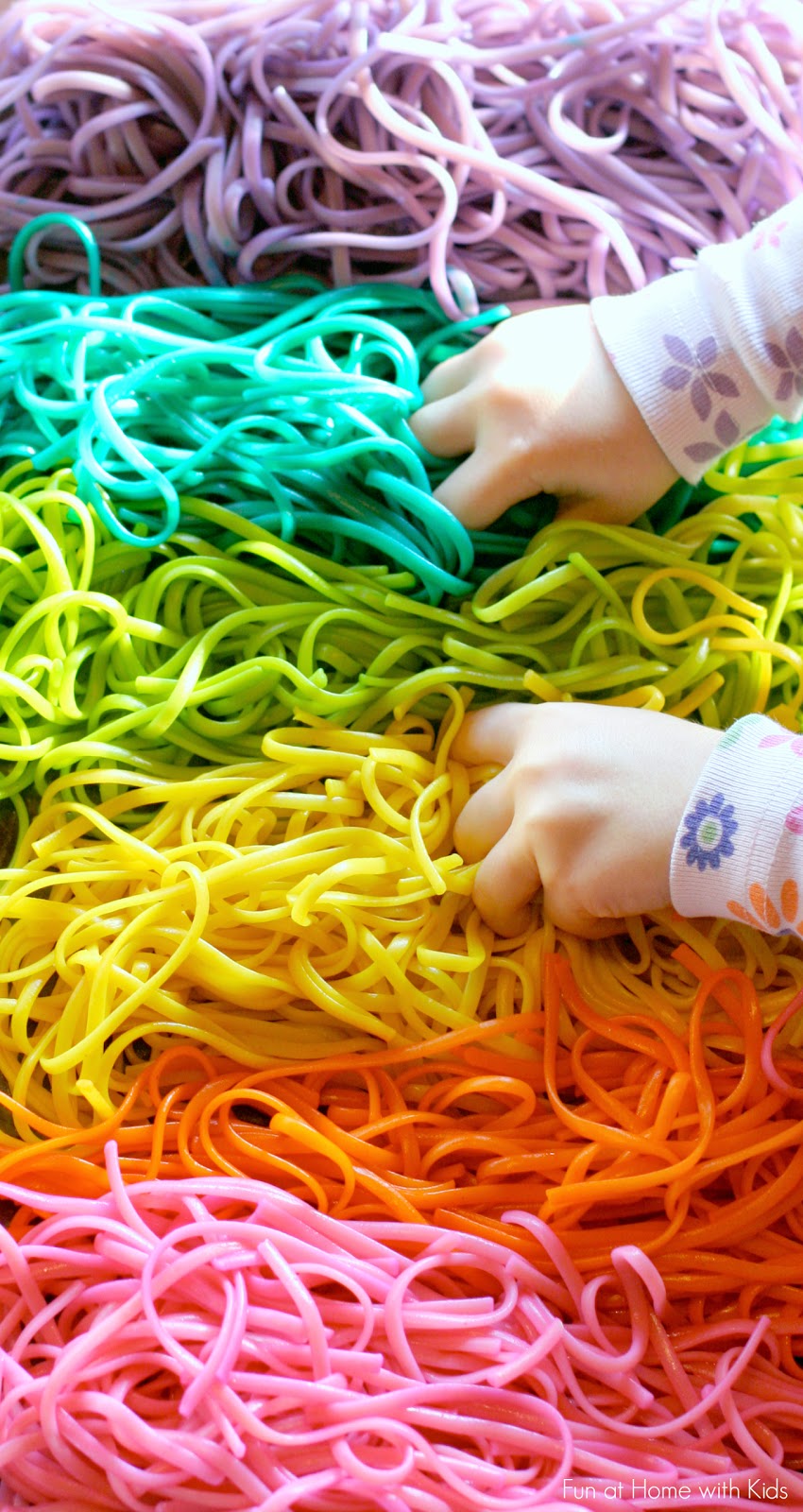 Rainbow Spaghetti Sensory Play and Fine Motor Practice from Fun at Home with Kids