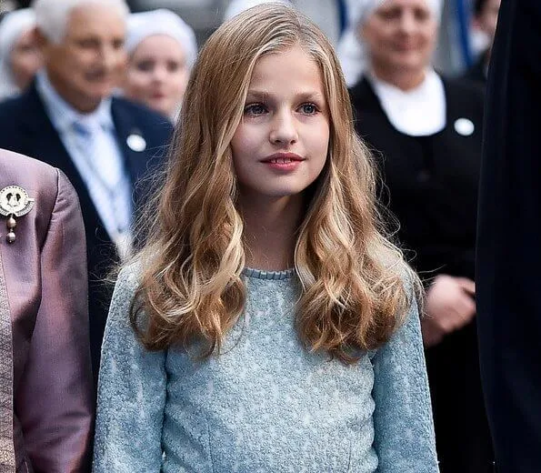 Queen Letizia, Queen Sofia, Crown Princess Leonor and Infanta Sofia. Queen Letizia wore a red satin dress and earrings