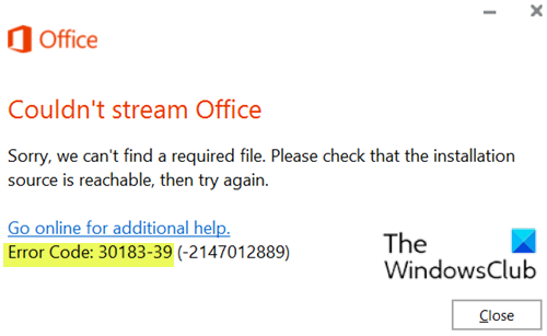 Código de error de Microsoft Office 30183-39