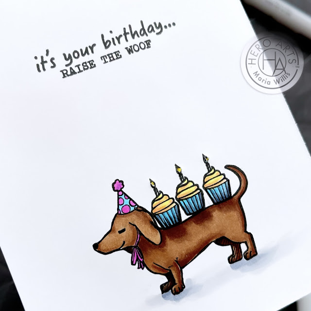 Cardbomb, Maria Willis, Hero Arts,Pear Blossom Press, cards, cardmaking, handmade, stamps, stamping, ink, paper, paper craft, happy birthday, dogs, cupcakes,light-up card, art, color, diy,copic markers,