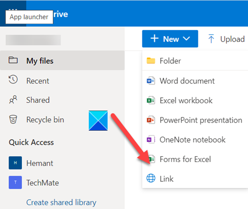 Excel用のOneDriveフォーム