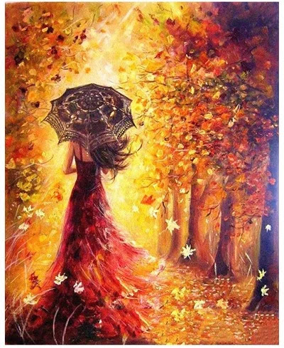 Oil Painting Beginner Maple Umbrella Woman