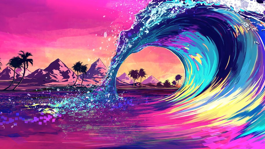 #8.2515, Ocean, Wave, Colorful, Digital Art, Scenery, 4K Wallpaper