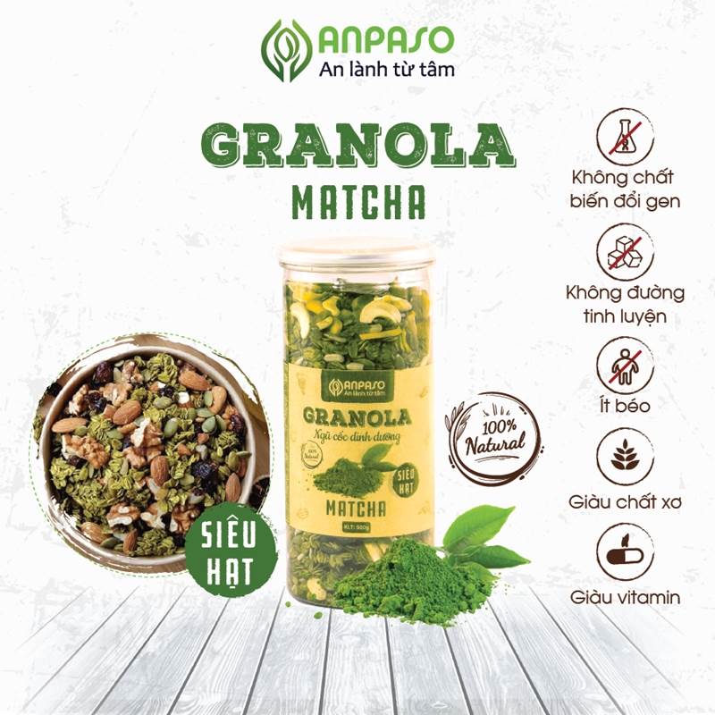 Anpaso Granola siêu hạt vị matcha 500g
