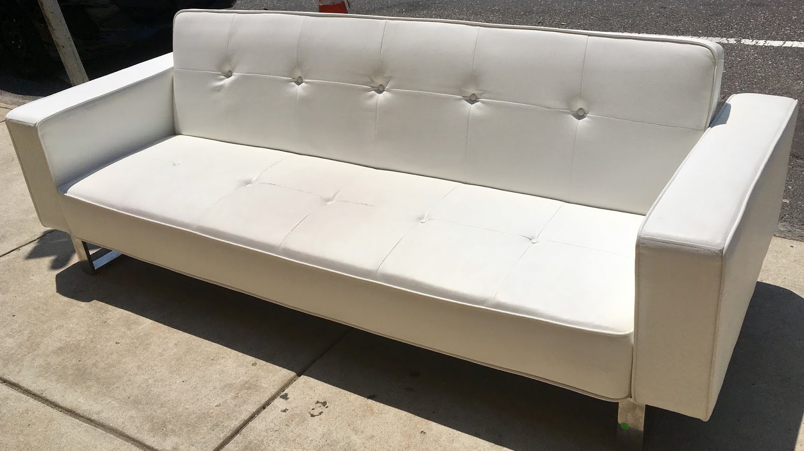 Uhuru Furniture & Collectibles Modern White Leather Futon with Tufted