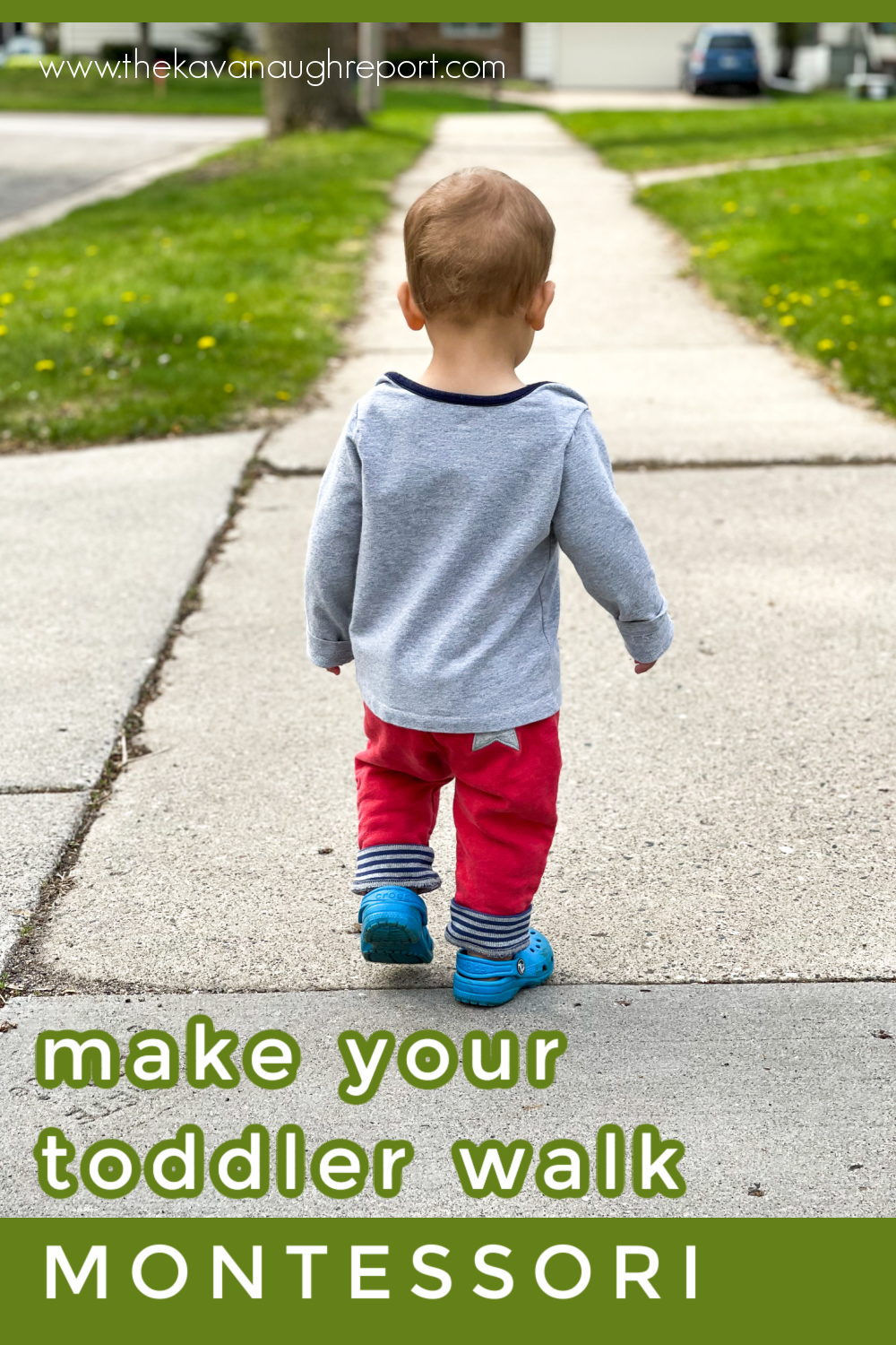 Montessori tips for walking with a 1-year-old. This fun, easy activity is perfect for getting outside with your toddler.