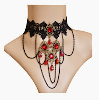 lace collar necklace with red jewels