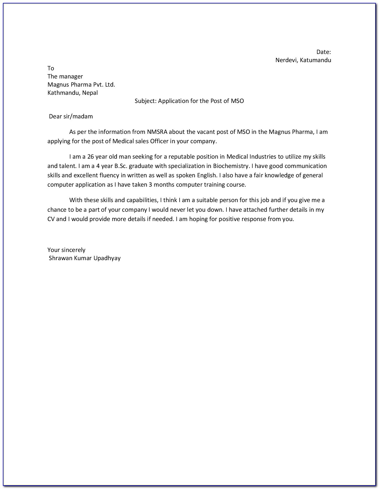 application letter of general worker