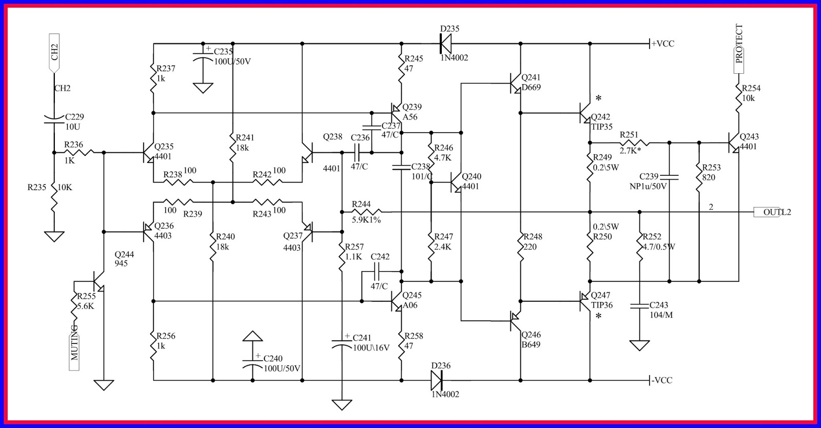 CIRCUIT DIAGRAM. POWER SUPPLY. POWER AMPLIFIER (ONLY ONE CHANNEL SHOWN )