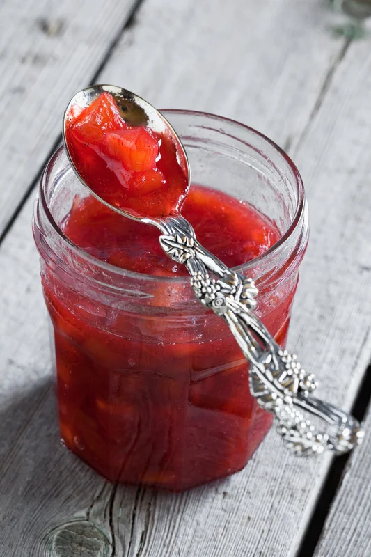 Amish Strawberry Rhubarb Jam in jar