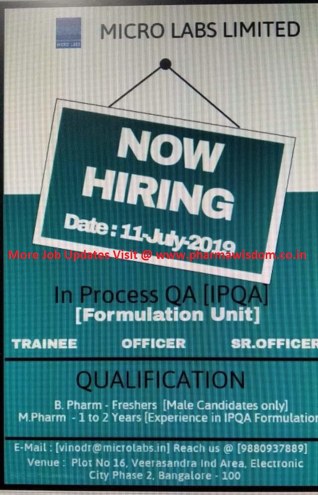 MICRO LABS LIMITED WalkIn Drive for Freshers & Experienced