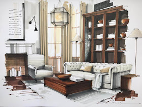 08-Living-Room-and-White-Chesterfield-Sofa-Sergei-Tihomirov-СЕРГЕЙ-ТИХОМИРОВ-Varied-Living-Room-Interior-Design-Sketches-www-designstack-co