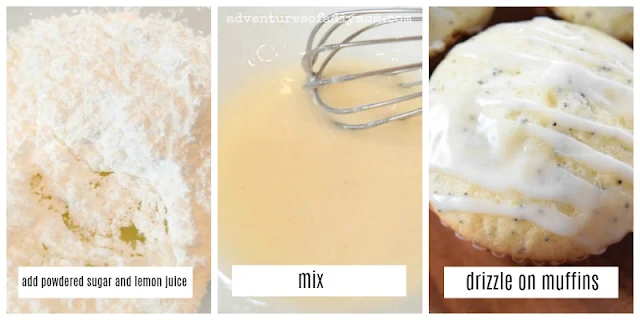 collage of pictures of steps to make lemon glaze