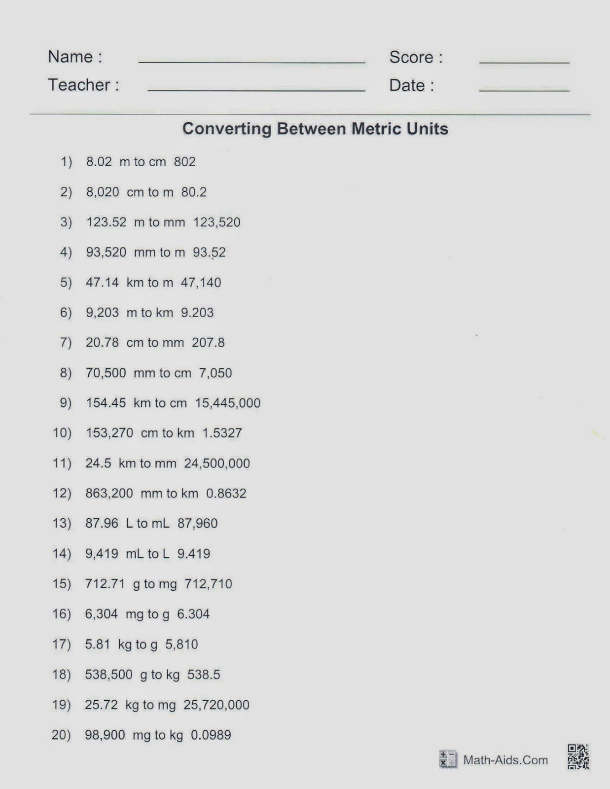 Mrs. White's 6th Grade Math Blog: CONVERTING METRIC UNITS PRACTICE