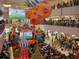 crowd watching 2018 FIFA World Cup football match at the apm shopping mall in Hong Kong