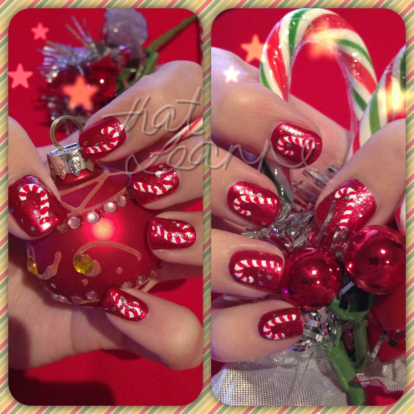 thatleanne Christmas Eve Candy Cane Nail Art