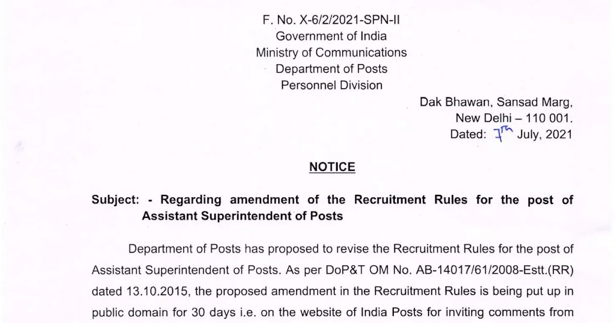 Postal ASPs (Assistant Superintendent of Post Offices) Recruitment