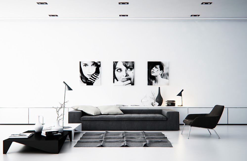 black-and-white-living-room