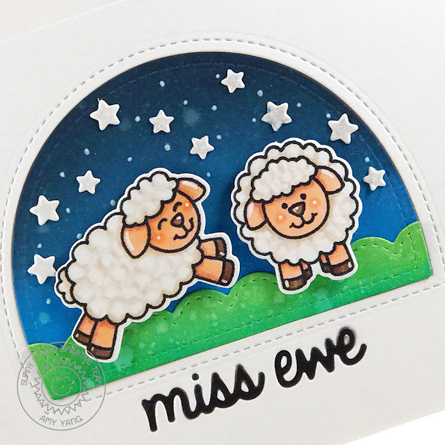 Sunny Studio Stamps: Missing Ewe Starry Night Background Card by Amy Yang