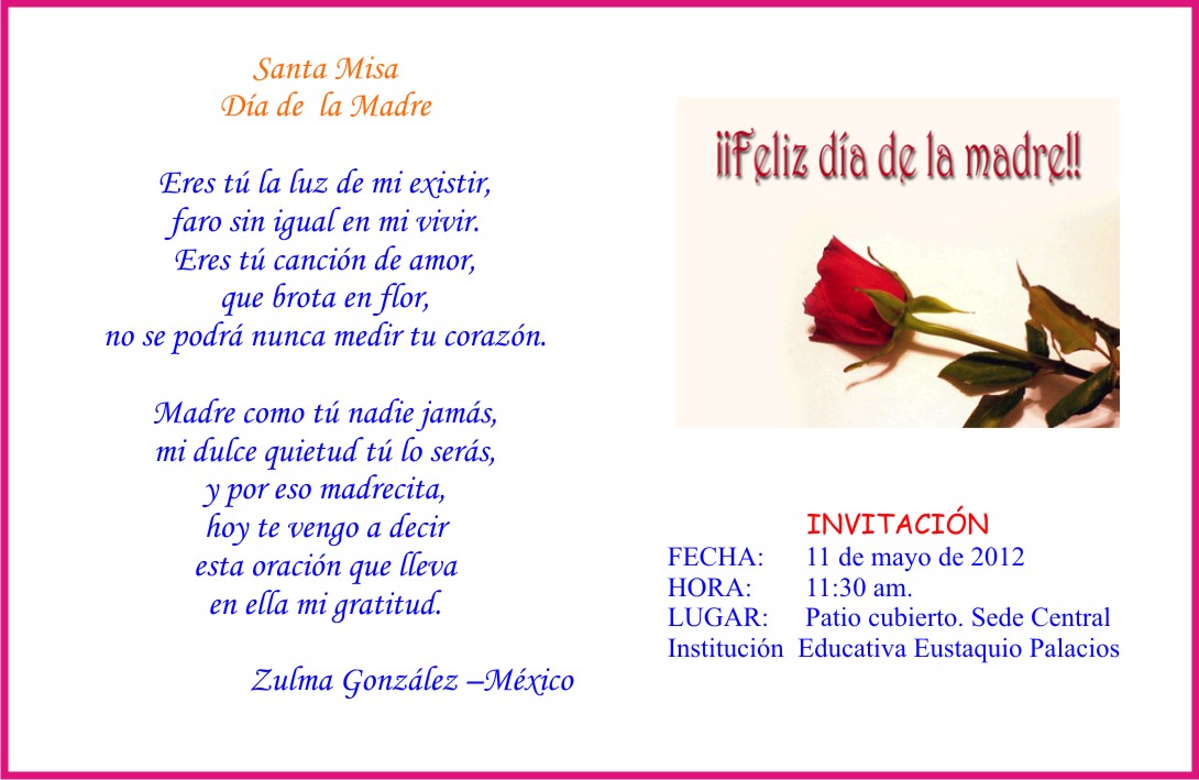 PREGON EUSTAQUIANO: INVITACIÓN MISA DÍA DE LA MADRE