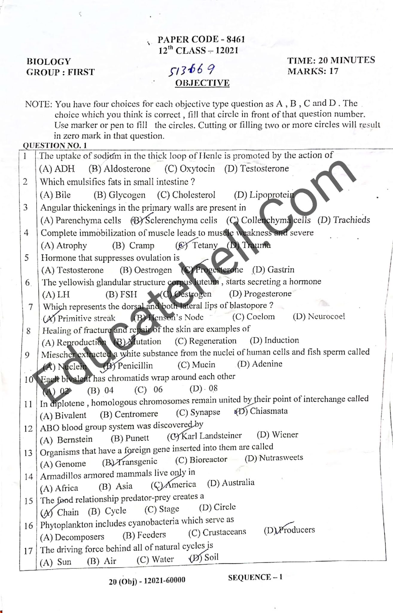 12th Class Biology Guess Paper 2023 Punjab Board