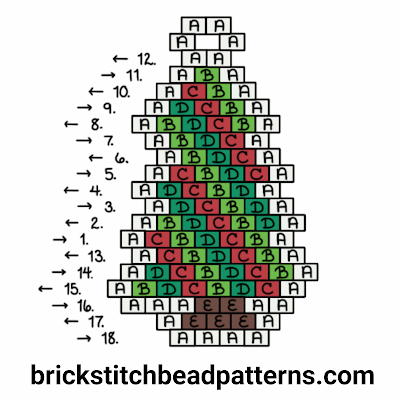 Click for a larger image of the Red Garland Christmas Tree brick stitch bead pattern labeled color chart.