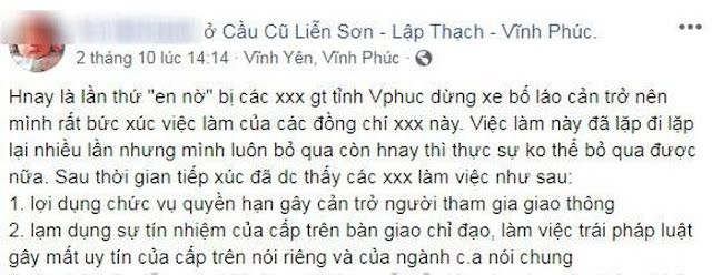 Tự xưng XHĐ gọi điện nhờ xóa status tố cáo CSGT Nguyễn Văn Trường Vĩnh Phúc