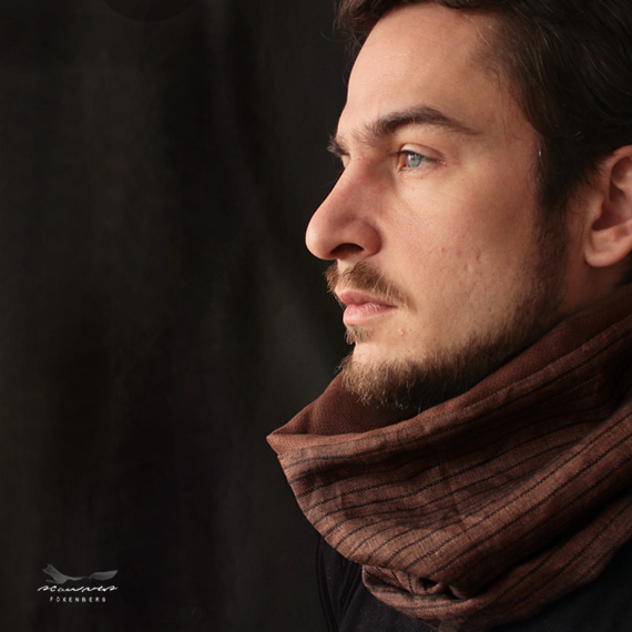 FoxenbergScarves Brown Cowl Scarf for Men Umber Linen Stripe