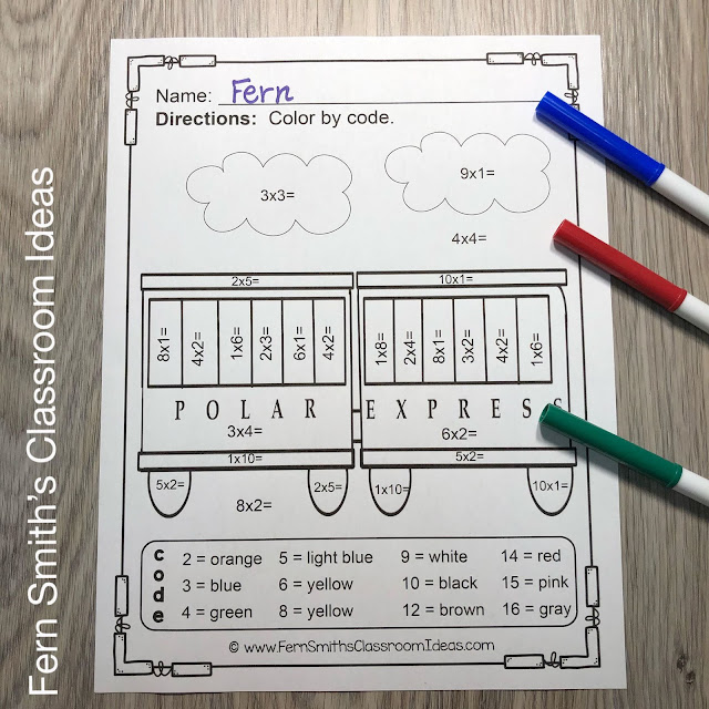 Christmas Polar Express Color By Number Addition, Subtraction, Multiplication, and Division Bundle by #FernSmithsClassroomIdeas