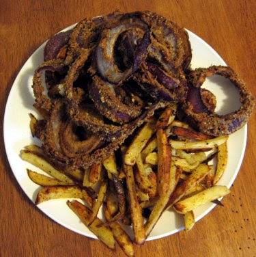 homemade baked fries and onion rings