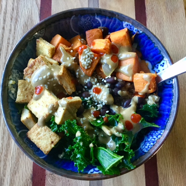 Home Cooked Vegan Buddha Bowl with Sunbutter Ginger Dressing